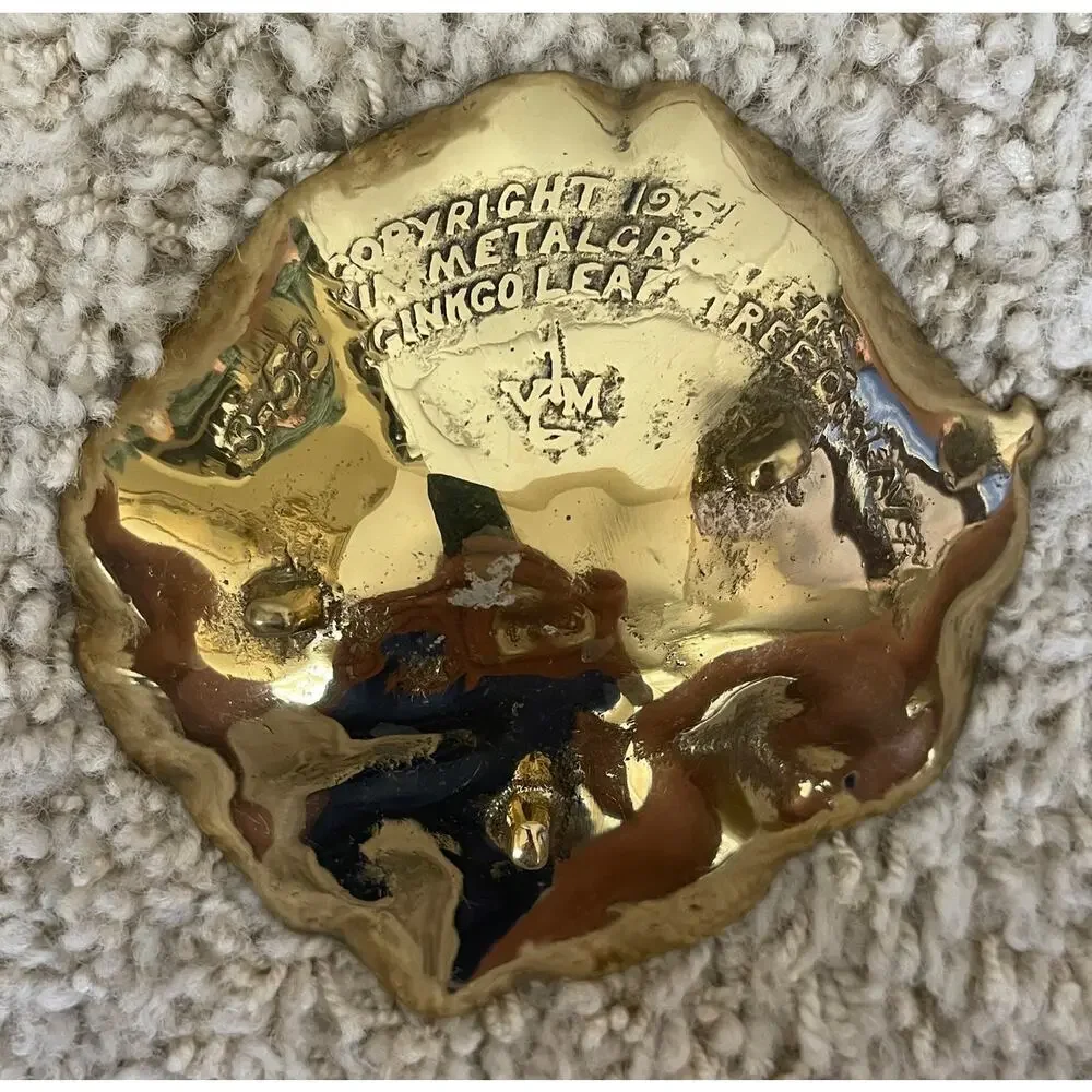 Vintage 1951 Virginia Metalcrafters Brass Gingko Leaf Dish